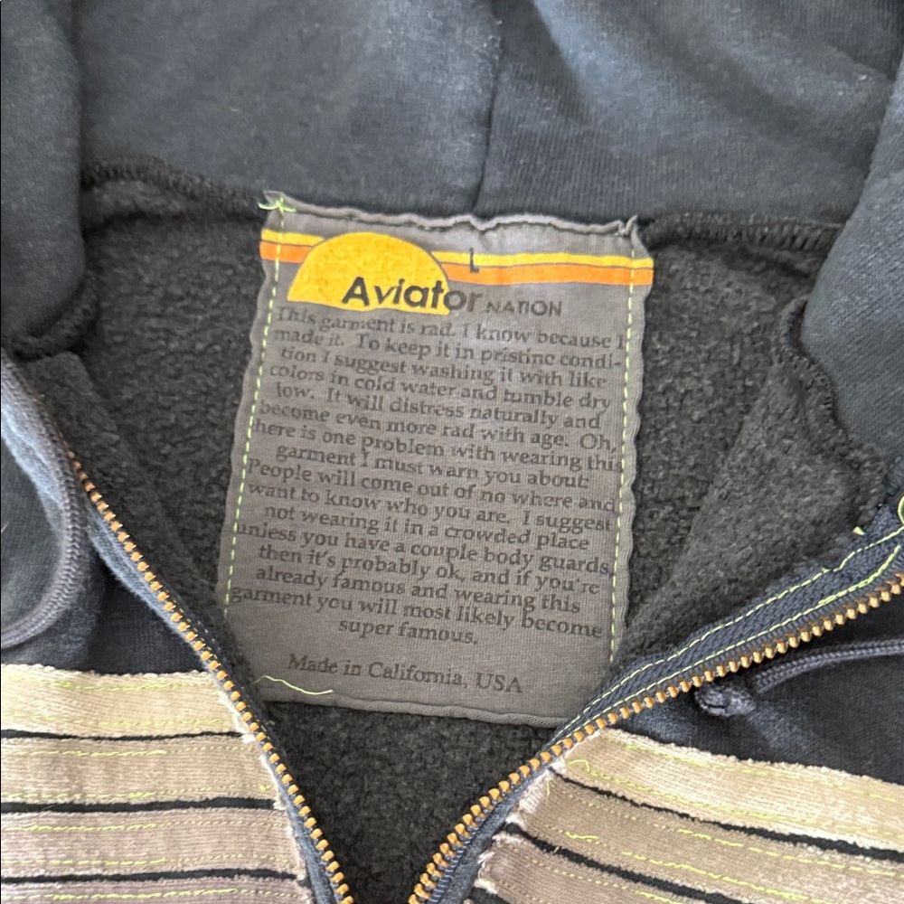Aviator Nation navy blue stripe zip-up hoodie Men’s Large - Picture 3 of 7